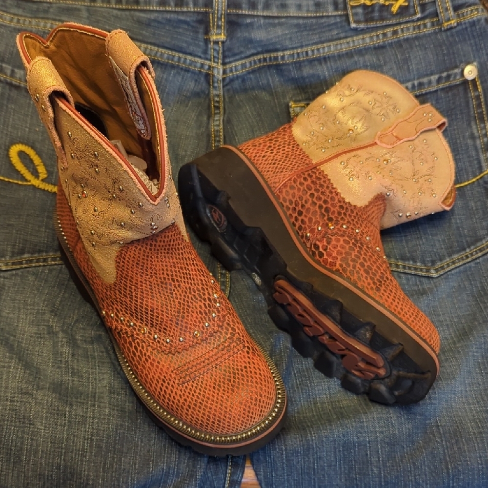🤎🔶💥⭐Women's Ariat Fatbaby jeweled Western leather Boots size 6.5B🤎🔶💥⭐